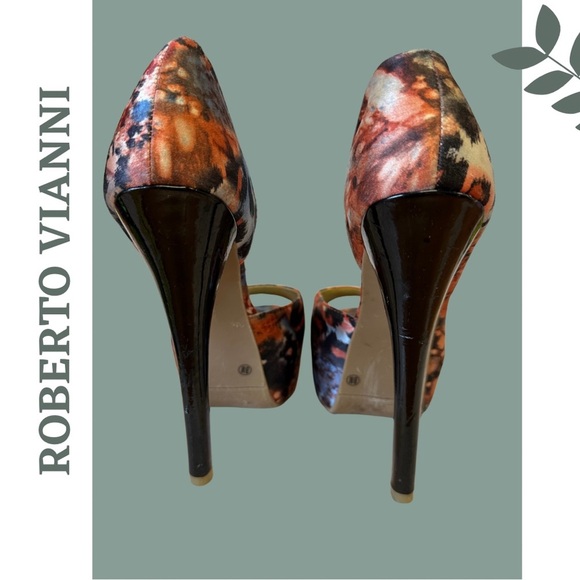 🛍️3/$40 Roberto Vianni Open Toe Stilleto Platform Fabric Multi Color 7.5 / 38 - Picture 5 of 10